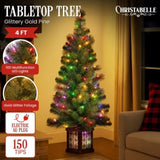Christabelle 4ft Christmas Tree Glittery Gold Pine Foliage LED Multi Lights Xmas Decor 112_SENGG4P