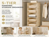 Cotton Linen Multi-Layer Hanging Storage Bag, 5 Tier, Beige, Tidy Outfit Sorting V1221-XM-LB2095-ZS50