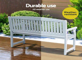 Gardeon Outdoor Garden Bench Wooden 2 Seater Lounge Chair Patio Furniture White ODB-4412W-WH
