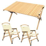 2 Chairs & 1 Table Set Bamboo Camping Folding Portable Outdoor Picnic Travel BBQ V563-MD-020MN_019M-NW_SET2