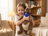 Kangaroo Stuffed Animal with Joey in Pouch & Australia Scarf - Soft Cuddly Plush Toy V1107-CS-DSGZSZ-45