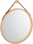 Hanging Round Wall Mirror 38 cm - Solid Bamboo Frame and Adjustable Leather Strap for Bathroom and V178-36014