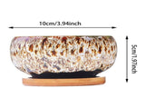 3.94 Inch Round Ceramic Succulent Planter Pot with Drainage Hole, Glazed Shallow Cute Indoor Pot for V1369-AZ3-W-15047