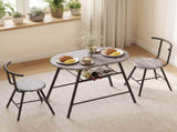 Artiss Oval Dining Table Set 3PC Space-Saving Bistro Kitchen Storage Wine Rack Grey DSET-D-OVAL-GR