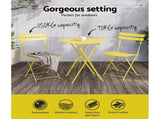 Gardeon 3PC Outdoor Bistro Set Steel Table and Chairs Patio Furniture Yellow ODF-METAL-3PCS-YE
