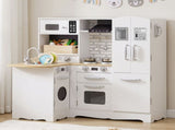 Keezi Kids Wooden Toy Kitchen with 29pc Play Food and Cookware Set PLAY-WOOD-FRIDGE-3IN1