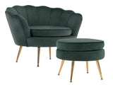 Armchair Lounge Chair Accent Velvet Shell Scallop Ottoman Footstool Round GREEN V274-FT-VAC-ST-1596-GN