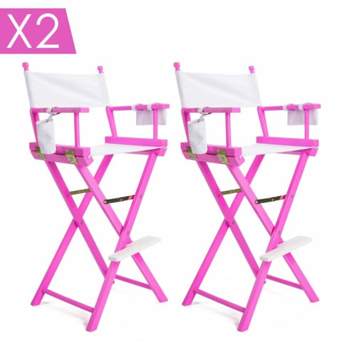 2X Director Movie Folding Tall Chair 76cm PINK HUMOR V274-FT-6015DC-PK2