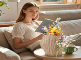 Wicker Wall Basket, Rattan Hanging Storage Organizer, Decorative Basket for Nursery, Bathroom, Front V1369-AZ3-W-09968