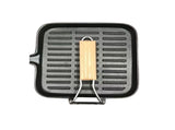 Foldable Non-Stick Iron Grill Pan with Lid and Wooden Handle for Camping, Hiking, Picnics and V1189-LC-HW-00655