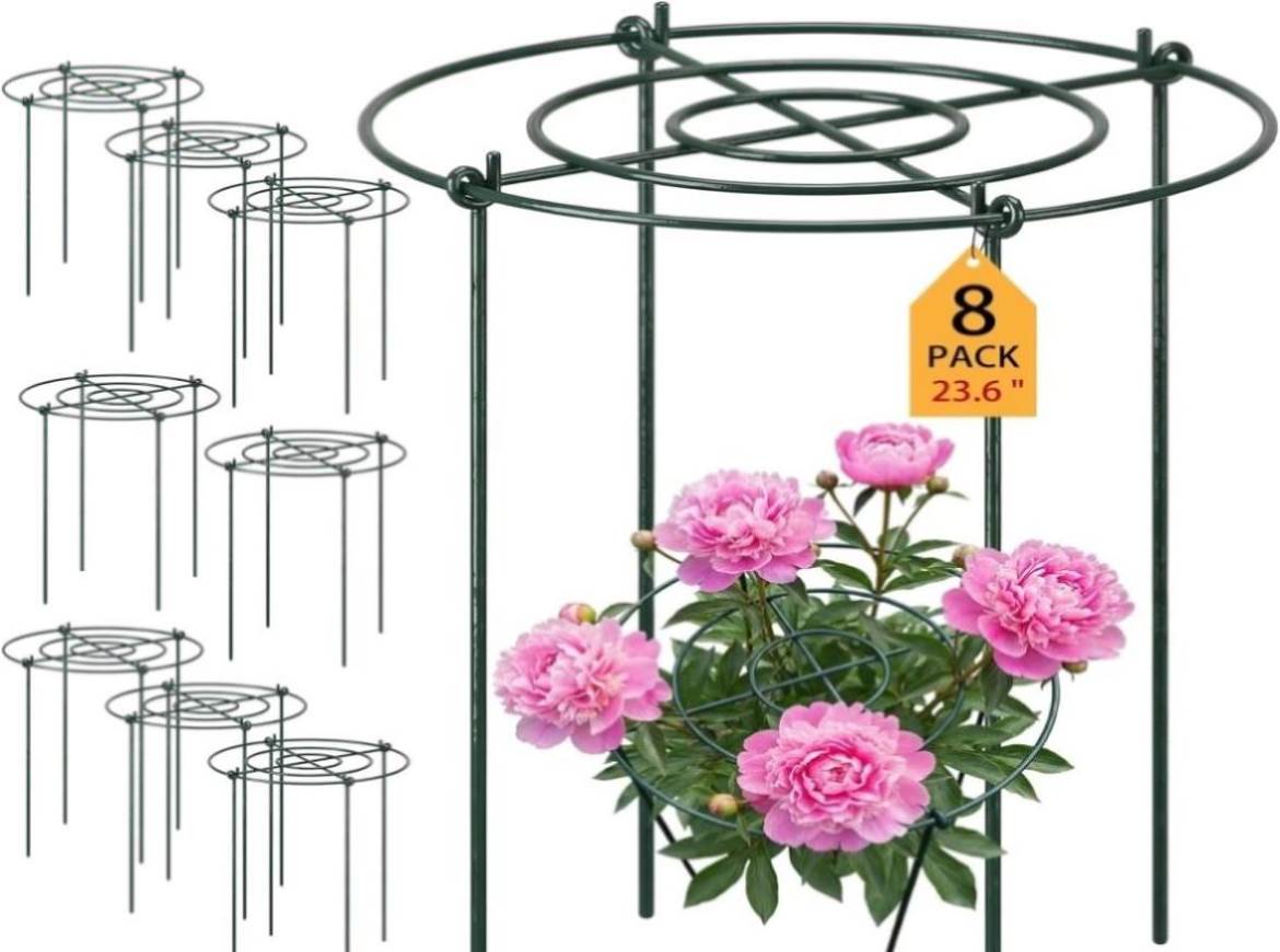 8 Pack 15.7" D x 23.6" H Heavy Duty Peony Cages ands, Metal Plant ...