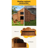 i.Pet Chicken Coop Rabbit Hutch 150cm x 68cm x 96cm Large Chicken Coop House Run Cage Wooden PET-CH-IDCNESTIE-BR