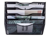 5 Pocket Mesh Hanging Wall File Organizer, Wall Mounted Mail Paper Document Folder Holder, Clipboard V1192-AZ-W-14469