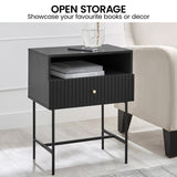 Sarantino Cecil Slender Fluted Bedside Table in Black TBL-18F-12T-BLK