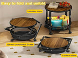 Folding Rolling Side Table Wheels, 3-Tier Round Storage Cart, Space-Saving Portable End Table V1107-CS-UAZGGZ21
