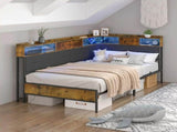 Walnut Single LED Corner Bed Frame in Black with 2 Storage Drawers and Charging Station V178-59294
