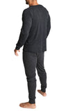 2pcs Set Mens Merino Wool Blend Long Sleeve Thermal Top & Long Johns Pants Underwear - Black - S V563-BB-2PCMSET-BK-S