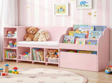Keezi Kids Storage Unit Bookshelf Toy Box Organiser Bench Seat Cabinet 170cm Pink FURNI-N-BOOK-170-PK-AB