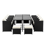 Gardeon Outdoor Dining Set 13 Piece Wicker Table Chairs Setting Black FF-DINING-13-BK-ABCDE