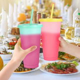 Color Changing Cups Tumblers with Lids & Straws - 5 Pack 24oz Reusable Plastic Cold Water Tumblers V1192-AZ-W-18142