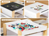 Keezi Kids Table and Chair Set, 4 in 1 Wooden Activity Table with Bookcase, Storage Box and KTC-G-BS-NT