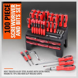 100Pc Screwdriver Set Ratchet Handle Socket Slot Pozi Hex Star Square Bits Rack V465-96026-AU-2