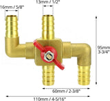Solid Brass 5/8" 4-Way Heater Control Valve with Switch, 16mm Hose Barb Automotive Bypass V1258-DP02-C-2178