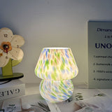 Colorful Blue Spot Hand Blown Glass Mushroom Table Lamp - Compact Nordic Bedside Desk Light with V888-ELOSUNG55399