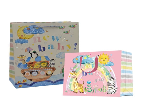 bulk 24 Large Welcome Baby Gift Bag 2 Asst 26x32cm V637-WRP38705