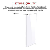 1200 x 2100mm Frameless 10mm Safety Glass Shower Screen V63-829781