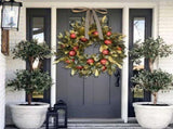 Front Door Round Wooden Fall Wreath with Brown Magnolia Leaves and Small Pomegranate Fruits leaves V1192-AZ-W-20366
