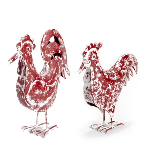 Set 2 Assorted Handcrafted Distressed Red Rooster & Chook 33cm V637-56308CHK