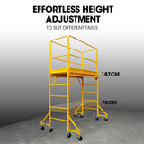 Baumr-AG 1.9 x 0.8 x 1.8m Adjustable Mobile Scaffold Platform, Guard Rail, Outrigger Wheel Set, V219-BAMOTL04A