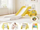 Keezi Kids Slide Set Toddler Indoor Playset Bookshelf Drawing Board Yellow KPS-SLIDE-CAR-YE