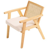 Rattan Chair, Mid Century Modern Dining Chair with Armrest, Upholstered Chair with Rattan Back, V952-TBYYMS4KTYBYP9GE1V0