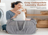 Gray Collapsible Laundry Basket with Lid, 23.6" x 14.6" x 14.6", Large Capacity Hamper, Zippered V1192-AZ-W-18225