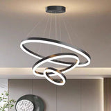 Black 5 Rings Minimalist LED Pendant Light Adjustable Circular Chandelier V255-L-18815-B-24680