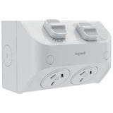 Legrand Aqua Life 240V 10A IP53 Double Gang 3 Pin Horizontal Weatherproof Surface Mount Switch, V1202-V1-LEGWL777LG