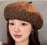 Leopard Print Beret Hat, Brown Tone, Adjustable 5658cm, Christmas & Halloween Retro Styling V1221-XM-LB5132-ZS155