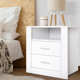 Artiss Bedside Table 2 Drawers with Shelf - TARA White FURNI-SIDE-SHELF-WH
