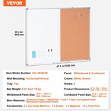 48"x 36" Whiteboard & Cork Combo with Aluminum Frame 2-in-1 Magnetic Dry Erase Bulletin V952-RMB48X36BBRMT05ZSV0