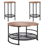 3 Pieces Round Coffee Table Set 80 cm with 2 End Tables for Living Room V952-KTZZTZTMYZWPM7ELZ001V0