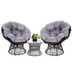 Gardeon Outdoor Lounge Setting Furniture Wicker Papasan Chairs Table Patio Grey ODF-PAPASAN-TBCHX2-GE