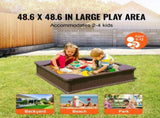 Sandbox with Cover, 48.6x48.6x12.4 in Square Sand Box, HDPE Sand Pit with 4 Corner Seating and V952-SXSLFXJCK000BU65WV0