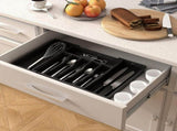 Black Adjustable Polypropylene Kitchen Drawer Organizer 8 Compartments, Large Capacity, Easy to V888-ELOSUNG17726