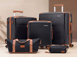 Wanderlite 5pcs Luggage Suitcase Set Trolley Travel TSA Lightweight Hard Case Black Brown LUG-ABS-DB-5SET-BKBR