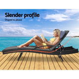 Gardeon Sun Lounge Wicker Lounger Outdoor Furniture Beach Chair Armrest Adjustable Black FF-LOUNGE-ARM-P-BK