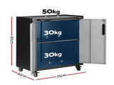 Giantz Rolling Tool Cabinet Heavy-Duty Storage Cabinet Adjustable Shelf Black and Grey TC-ROL-2D-BG