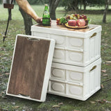 White Collapsible Medium Standard Storage Box with Wooden Table Top - Car Trunk V888-ELOSUNG39948