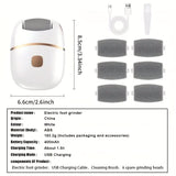 Rechargeable electric foot exfoliator with 6 replaceable heads for removing dead skin and polishing. V1105-YAZB-001